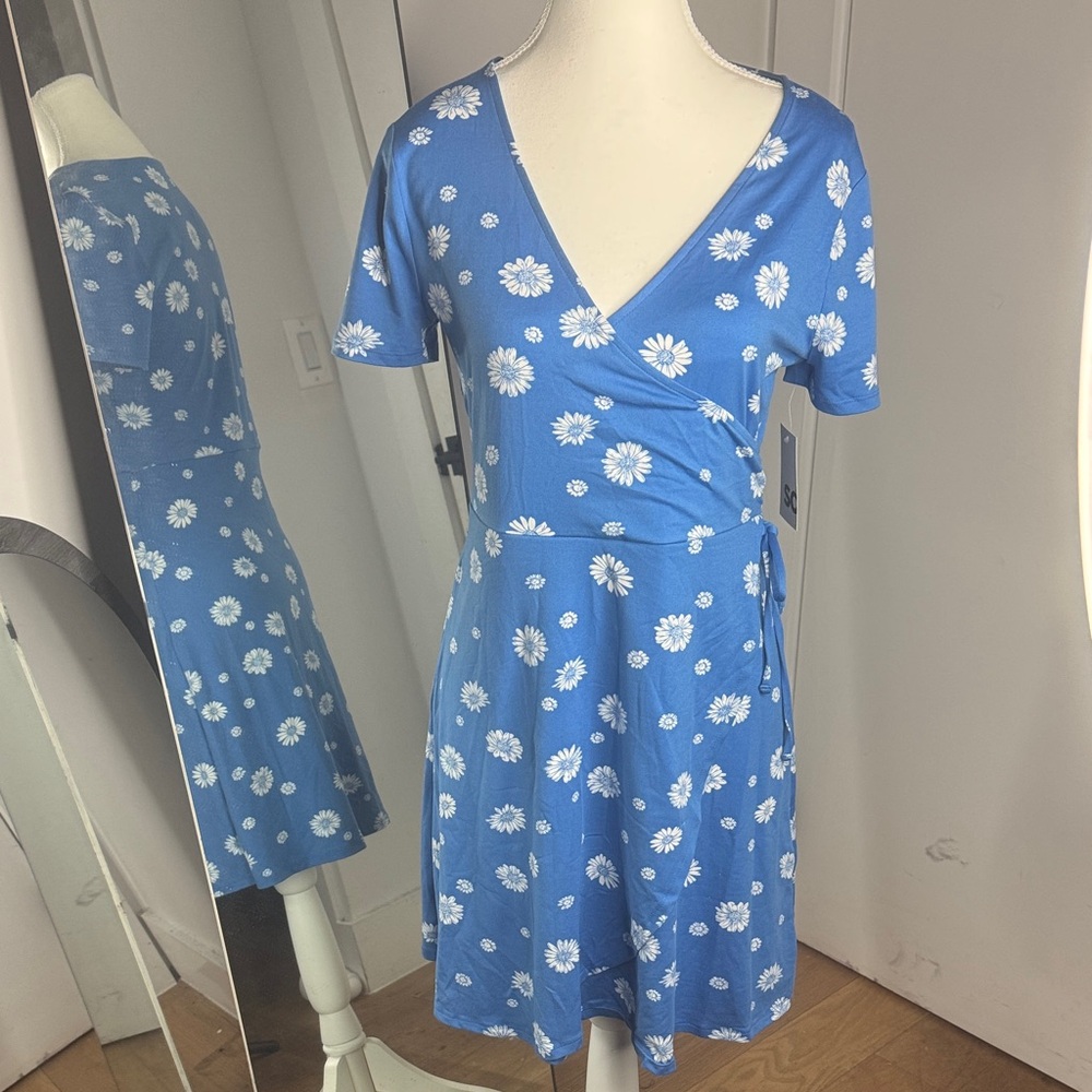 Blue Wrap Floral Mini Dress - by SO - NWT - Sz Med